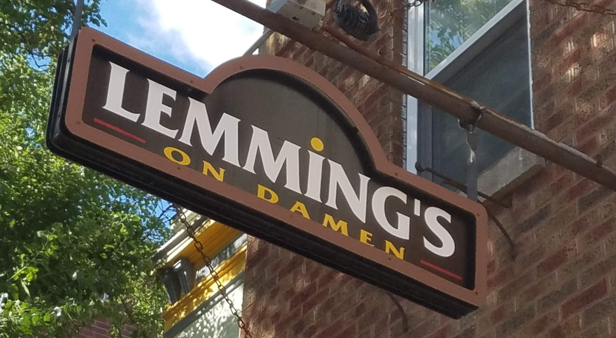 Interior of Lemmings Tavern with neon lights